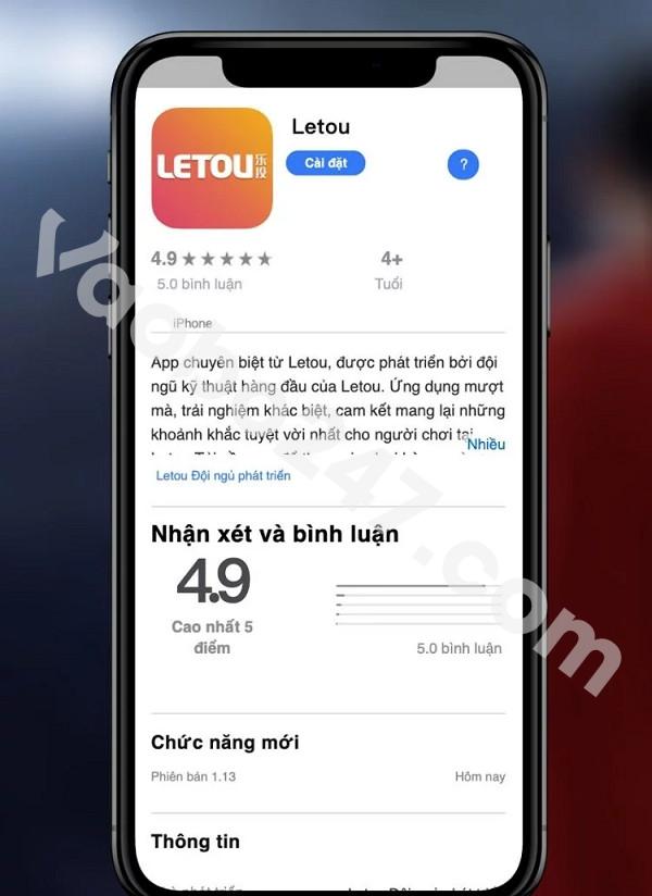 Bấm tải app Letou về điện thoại 